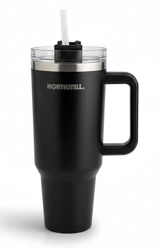 NORTHSTELL Vaso Térmico 40 oz (1,18 L) con Asa y Tapa Antifugas – Acero Inoxidable – Mantiene Frío y Caliente – Compatible con Portavasos (negro)