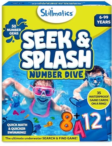Skillmatics Seek & Splash, Number Dive Pool Game, Swim Toys, Gift for Kids | 50 Colourful Gems, Search & Find, Swimming Pool Fun, Outdoor Summer Activity for Boys & Girls Ages 6, 7, 8, 9, 10, 11 & Up