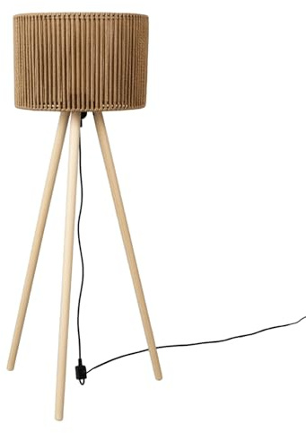Jolliman Rattan Floor Lamp with Wood Tripod Stand Handwoven Lampshade, Tall Standing Lamp Farmhouse Bedside Light for Living Room, Bedroom, Office, Corner Reading Lamp