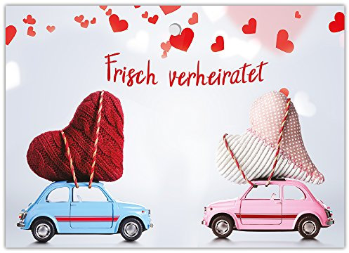 Ballonflugkarten Hochzeit Luftballonkarten für Wünsche an das Brautpaar / schöne, extra leichte Ballonkarten verliebte Autos / Postkarten für Luftballons und Herzluftballons / 50 Karten