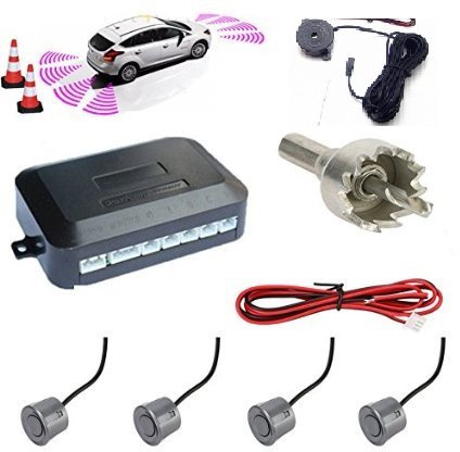 CAR PASSION Kit Sensori di Parcheggio Auto Universali Verniciabili - 4 Sensori Posteriori con Cicalino, Facile da Installare, Manuale in Italiano - Adatti per Auto, Furgoni e Camper (Grigio)