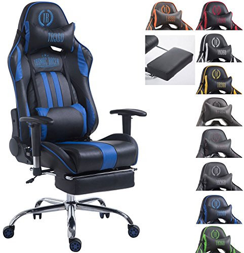 CLP Bürostuhl Limit mit hochwertiger Polsterung und Kunstlederbezug I Gamingstuhl mit Metallgestell I Höhenverstellbarer Schreibtischstuhl schwarz/blau, mit Fußablage