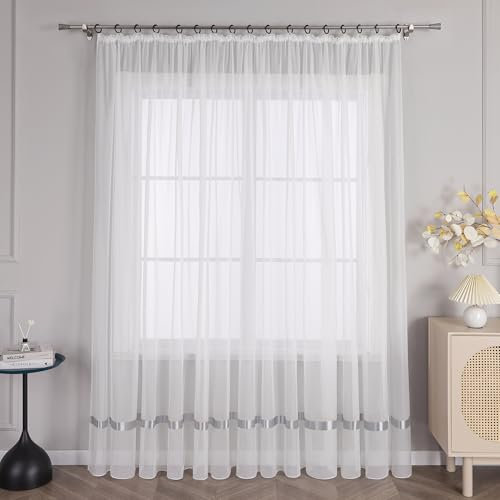 Joyswahl Voile Gardine transparenter Vorhang mit Satinband Design »Maja« Schals Fenster Vorhänge mit Kräuselband BxH 300x225cm Grau 1er Pack
