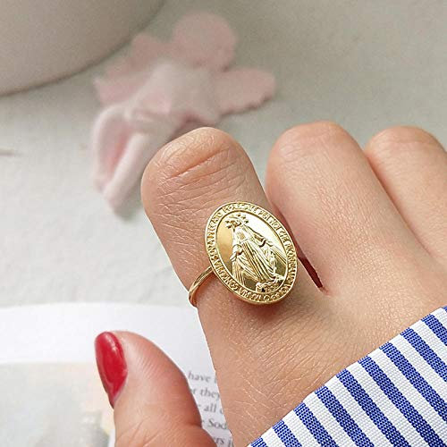 Damen 925 Sterling Silber Verstellbar Ringe,Anillo De Moda para La Mujer Virgen María Color ORO Figura Ajustable Anillo Hembra Religiosa Joyería De Lujo Lujoso Encanto Singular Forma