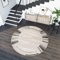 TAPISO Sari Teppich Rund Creme Hellgrau Modern Streifen Bordüre Meliert Design Wohnzimmer Schlafzimmer ÖKOTEX 100 x 100 cm