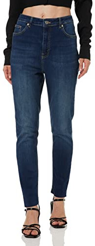 NA-KD Skinny High Waist Raw Hem Jeans, Azul Oscuro, 40 para Mujer