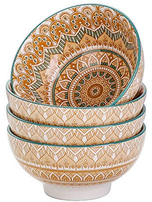Tafelservice Müslischalen Porzellan, vancasso MANDALA Serie 4 teiliges Schalen Set, Müslischüssel, Müsli Schale, Dessertschale, Eisschale, böhmischer Stil, 650 ml