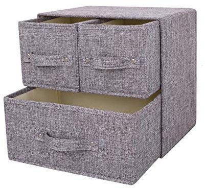 RIHUD Fabric Stroage Box mit Deckel Faltbare Schublade Trennwände Veranstalter Garderobe Organizer Schubladeneinsätze Unterwäsche Aufbewahrungsboxen Schrank für Socken, BHs, Krawatten (Grau, B)