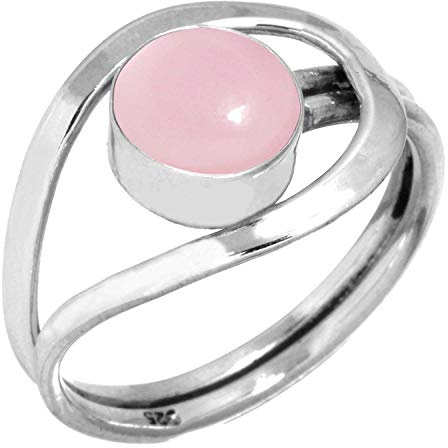 Jeweloporium Anello in argento con quarzo rosa, misura 28, anello in argento sterling 925 per donna, gioielli fatti a mano con pietre preziose rotonde