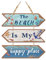 CREATCABIN 3 Pièces en Bois la Plage Est Mon Lieu Heureux Signe Flèche en Bois Décoration Murale Ferme Cuisine Rustique avec Trou pour Maison Salle à Manger Salon (Couleur Turquoise Foncé)