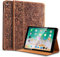 Gexmil Hülle für iPad 9./8./7. Generation 2021/2020/2019 10,2 Zoll Echt Leder Hülle Anti-Fingerabdruck,Automatischer Schlaf/Aufwachen,Einstellbarer Ständer,Blume Braun