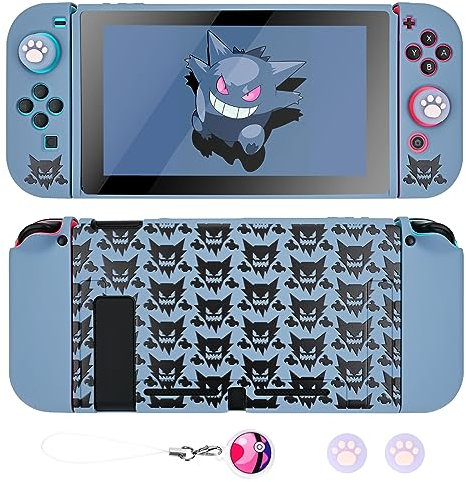 DLseego Coque Compatible avec la Switch,Coque Mince au Toucher Doux avec 2 Capuchons de Poignée de Pouce et Breloque Elf Balls,Absorption des Chocs et Anti-Rayures,Fantôme Gris