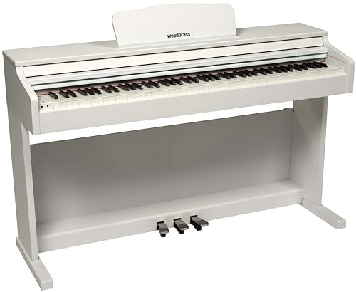 Woodbrass DP2 Piano Numérique Meuble Bluetooth Blanc, Clavier toucher lourd réaliste 88 touches, Piano électrique élégant pour débuter ou se perfectionner avec 3 pédales + support