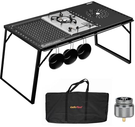 Onlyfire IGT Camping Table Kit with Gas Stove and Carrying Case, Portable Folding Camp Table for RV Trip, Backyard Party, GS337
