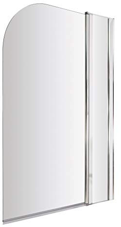 Balterley 998 x 1430mm Bath Shower Screen, Round Corner Shower Screens for Baths, 6mm Toughened Safety Bath Door Screen, 180° Pivot Double Panel Reversible Door Screens for Straight Baths (Chrome)