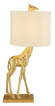 Licht-Erlebnisse Tischlampe 60 cm hoch Giraffe in Gold Creme E27 Stoff Metall Modern Tischleuchte Wohnzimmer Nachttischlampe Schlafzimmer