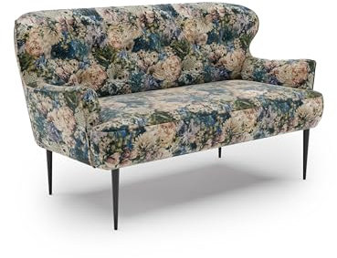 CAVADORE 2-Sitzer Küchensofa Amba, Trendige Sitzbank für Küche oder Esszimmer / 153 x 97 x 87 / Jacquard Flachgewebe: Blumenmuster Olive
