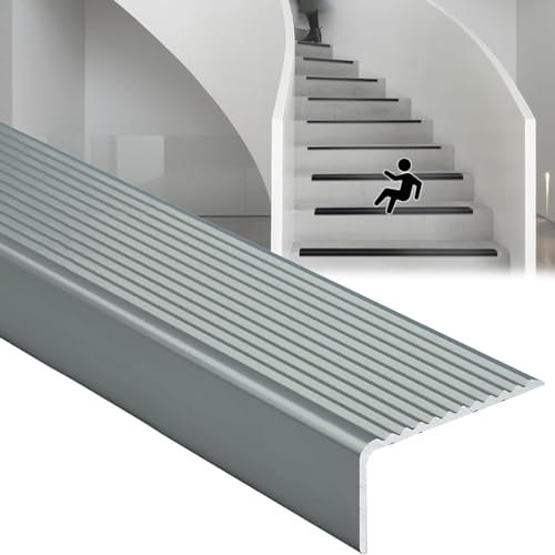 HAILM Treppenkantenprofil Antirutsch Treppe Treppenkanten Aus Aluminiumlegierung, Außentreppenkante Beton/Zement Stufen, rutschfeste Treppenkante Übergangsstreifen Für Kinder,Grau
