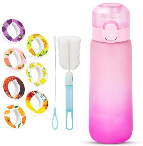 Luft Wasserflasche,Trinkflasche Starter Up Set,750ml Sport Air Wasserflasche,Neu 2024 Trinkflasche mit 7 Geschmack Pods Ideal zum Laufen für und Outdoor Fitnessstudio,Flasche Original Set Blau (H08)