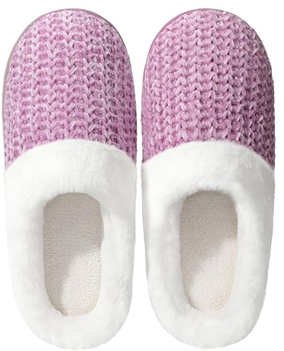 MIXIN Slippers for Women Memory Foam Fuzzy House Slippers Bedroom Non-slip Warm Fluffy Plush Womens Slippers Purple Size 5