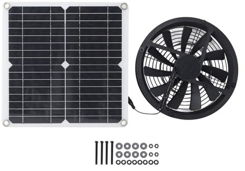 Sunicon Solarpanel-Ventilator-Set, 12 W, Solar-Ventilator für Gewächshaus, Solar-Abluftventilator, Entlüftungsventilator für kleine Hühnerställe, Schuppen, Kriechräume,