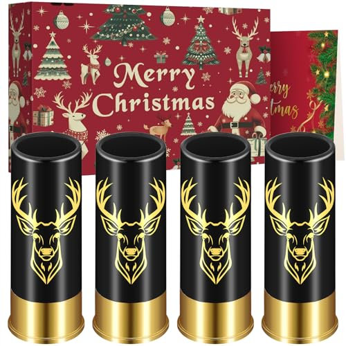 Hirschkopf Plastik Schnapsgläser, Weihnachtsgeschenkbox Grußkarte mit 4 Stück, für Männer und Frauen, Hochzeitsfeier, Weihnachten, 12GA Hirsch Jagdgeschenke für Jäger, Kleine Schnapsbecher, Schwarz