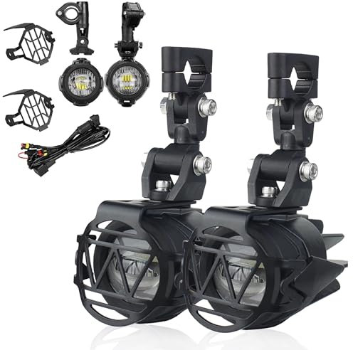 PASSION MOTO Feux Additionels LED Antibrouillards Longue portée Moto Quad 6000LM Puissant + Grille de protection + Faisceaux de câblage avec relais CNC IP68