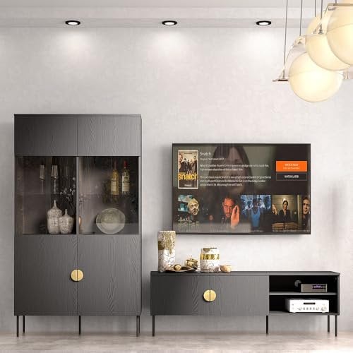 Wohnwand TV-Wand schwarz 2-teilig Retro Stil 1 Vitrine, 1 Lowboard