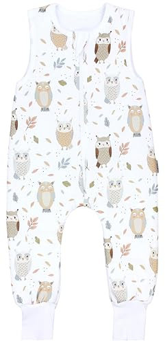 TupTam Gigoteuse Bébé Hiver avec Pieds, certifiée OEKO-TEX, 2,5 TOG, Unisexe, Chouette beige bleu pastel, 92-98