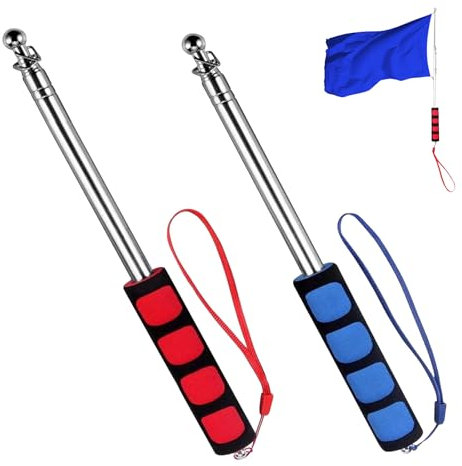 Asta de Bandera Telescópica, Asta de Bandera Telescópica Portátil de 2 Piezas, Asta de Bandera de Acero Inoxidable Portátil, Asta de Bandera de Acero Inoxidable Expandible, Azul, Rojo