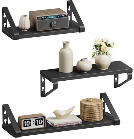 VASAGLE Wandregal, Schweberegal, 3er Set, Regalbrett, 2 Montagemöglichkeiten, 30/35/40 cm, für Wohnzimmer, Küche, Arbeitszimmer, Badezimmer, tintenschwarz-Mattschwarz LWS033B10