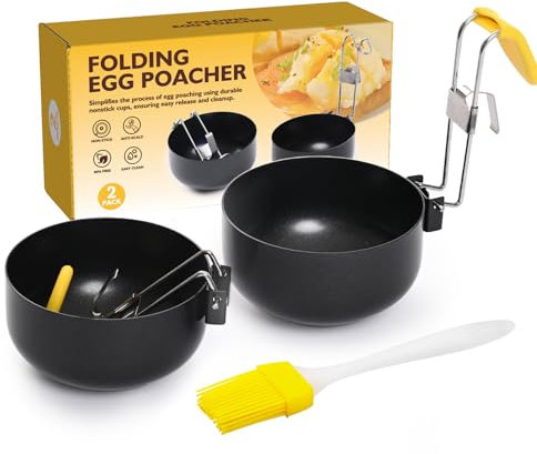 2 Pack Stainless Steel Egg Poacher, Non-Stick Egg Cooker with Fried Egg Ring, Collapsible Poached Egg Maker for Perfect Eggs, Easy-to-Use Kitchen Tool for Cooking