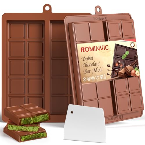 ROMANVIC Schokoladenform Silikon Tief,Dubai Schokolade Form,2 Stück Silikonform und Spachtel,2 in1 Schokoladentafel Tiefe Schokoladenform,Extra Tief Schokolade Form für Schokolade Praline Süßigkeiten
