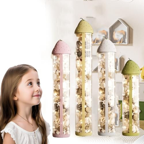 Large Stuffed Animal Storage Tube Organizer with Zipper Dustproof Clear Display Bucket for Kids Plushies Toys Soft Toy Storage Solution for Teddy Bears Zoo Animals and More (Y+light 112cm)