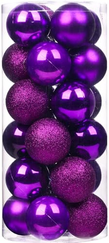 Emopeak 24Pcs Purple Christmas Ornaments for Tree Decor, 2.36Inch Christmas Balls Ornaments, Shatterproof Xmas Hanging Baubles for Holiday Wedding Party Decoration