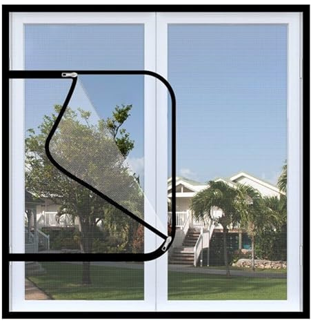Window Screen for Indoor Cats with Zipper Opening Cat Proof Screen Door Heavy Duty Self-Adhesive Protection Guard Mesh Keeping Out Flies Easy Install