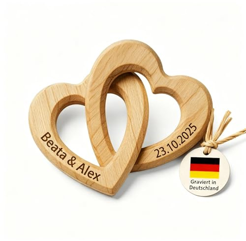 Liebtastisch Personalisierte Holz Herzen – Gravur mit Namen & Datum – Romantisches Geschenk zur Hochzeit, Jahrestag, Verlobung, Valentinstag & Jubiläum – Natürlich & Handgemacht