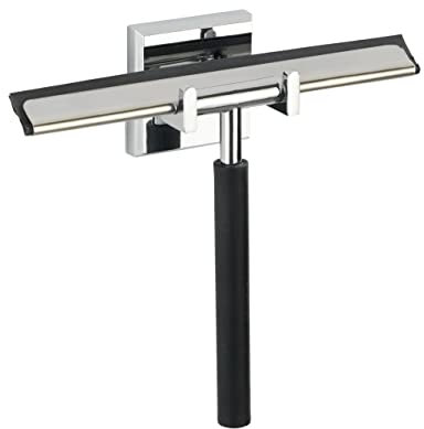 WENKO Power-Loc® Badezimmerwischer Laceno - Duschabzieher, Befestigen ohne bohren, Kunststoff (ABS), 18.5 x 17 x 5 cm, Chrom