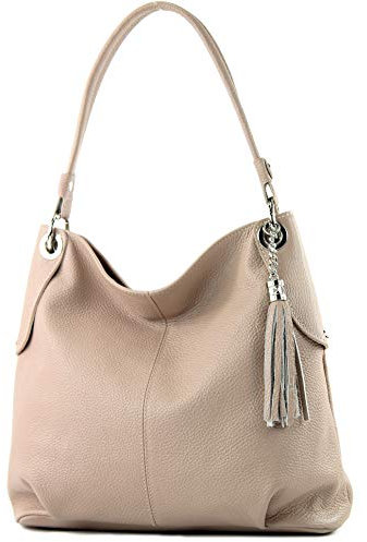 modamoda de T185 Damen Leder Schultertasche Handtasche handmade in Italy, Farbe:Rosabeige