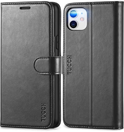 TUCCH Custodia per iPhone 11, Cover Portafoglio Tasca Carte RFID Blocco Antiurto TPU Magnetica Chiusura Protezione Pelle Sintetica Portacellulare Compatibile con iPhone 11 (6,1 pollici, 2019), Nero