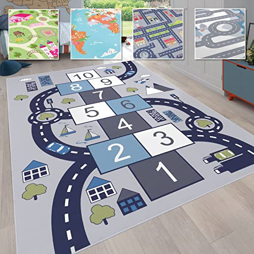 Paco Home Kinderteppich Teppich Kinderzimmer Spielteppich Junge Mädchen Modern rutschfest, Grösse:160 cm Rund, Farbe:Grau