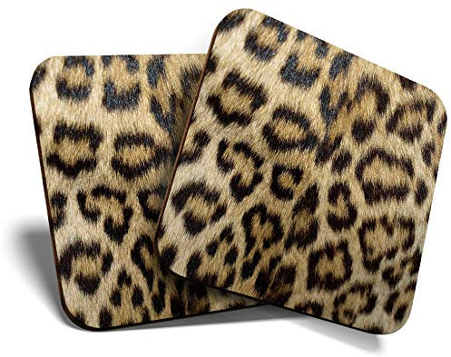 2 x Square Coasters - Wild Animal Print Leopard Cat Fur Cork Backed Home Kitchen Accessory Tea Coffee Mug Mat #46431