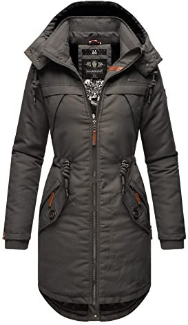 MARIKOO Damen Winter Jacke Parka Mantel Winterjacke warm gefüttert Kapuze B807 [B807-Kam-Anthrazit-Gr.XS]