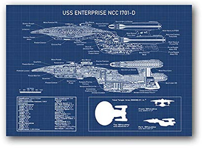 VVSUN USS Enterprise NCC -1701-D Blaupause Poster und Drucke Star Fleet Raumschiff Jungen Kunst Leinwand Malerei Kunst Raumdekor Wanddekoration, 50x70cm (kein Rahmen)