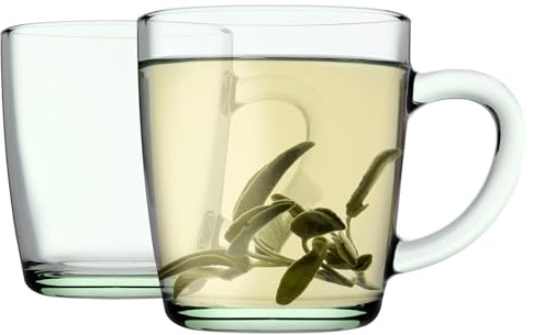 Pasabahce 340ml Aware Basic Kaffeebecher aus Recyceltem Glas - Grün - 2X Wiederverwendbar Kaffee Tasse Teetasse Latte Trinken Becher Gläser-Set mit Griff