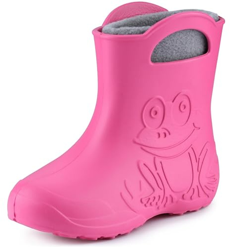 Ladeheid EVA Kinder Jungen Mädchen Gummistiefel Regenschuhe gefüttert LA-CA-03 (Rosa/Grau, 30/31 EU)