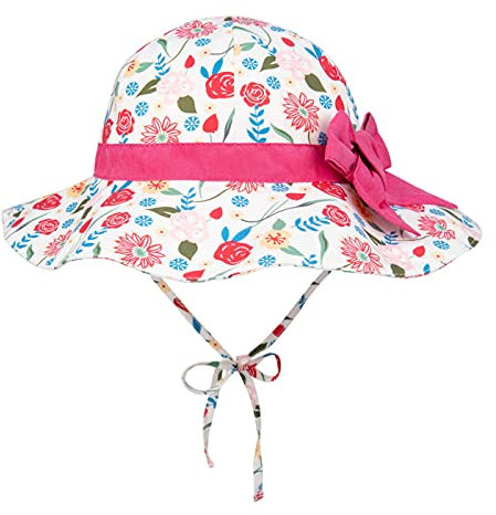 Mädchen Sonnenhüte UV Schutz, Verstellbarer Breite Krempe Sommermütze für Baby(50, Blumen)