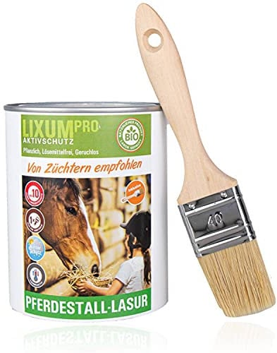 LIXUM Pro Biologische Pferdestall Lasur, Farbe:Braun 0.30, Inhalt:3000 ml (ca.90m²), inkl. Zubehör:Pinsel
