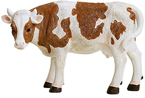 DXIUMZHP Gartenfiguren Aus Polyresin Idyllische Gartenstatue Der Kuh, Rasenskulptur des Viehbauernhauses, Modelldekorationsverzierungen des Harzhofhofharzes (Color : Brown, Size : 26 * 13 * 17cm)