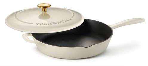 Tramontina Skillet Cast Iron 12 in Latte with Gold Stainless Steel Knob, 80131/082DS